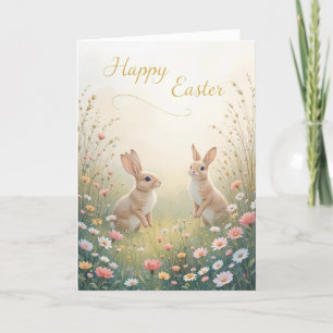 Rustic Spring Bunnies Happy Easter  Holiday Card
