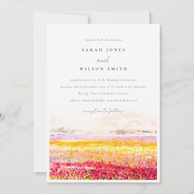Rustic Spring Countryside Floral Landscape Wedding Invitation (Front)