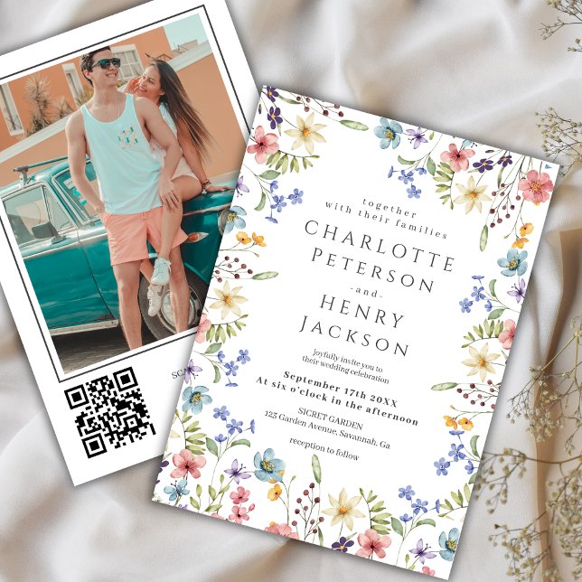 Rustic Spring Elegant Wildflower Photo Wedding Invitation (Creator Uploaded)