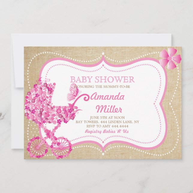 Rustic Spring Floral Pram Baby Shower Invitations (Front)