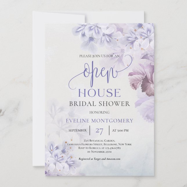 Rustic spring flowers purple dusty pink Open House Invitation (Front)