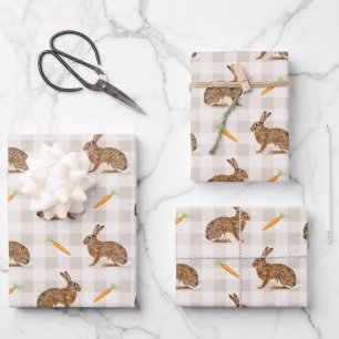 Rustic Spring Hares And Carrots Beige Pattern Wrapping Paper Sheet