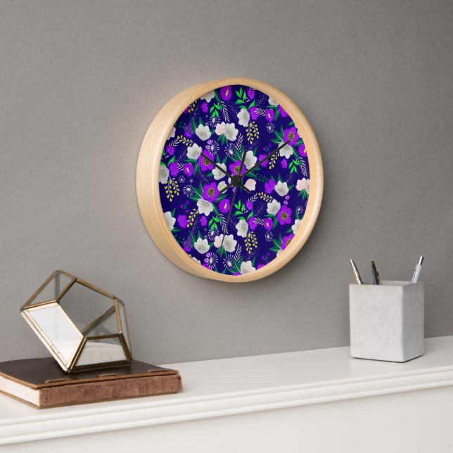 Rustic Spring Pansy Flowers Bouquet Clock (Office)