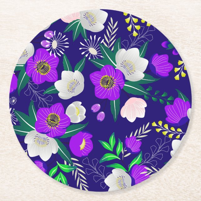 Rustic Spring Pansy Flowers Bouquet Round Paper Coaster (Front)