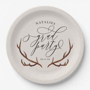 Rustic stag antlers graduation party paper plate