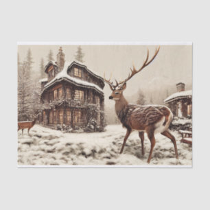 Rustic Stag Deer in Winter Decoupage Tissue Paper