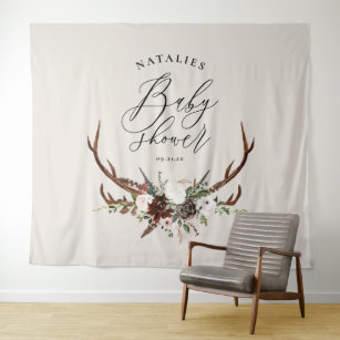 Rustic stag watercolor floral baby shower elegant tapestry