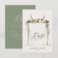 Rustic stag watercolor white floral wedding RSVP c