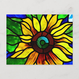 Rustic Stained Glass Look Country Sunflower Postcard