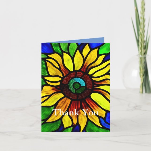 Rustic Stained Glass Look Country Sunflower Thank You Card (Front)