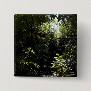 Rustic staircase/footpath in forest, sunlight 15 cm square badge