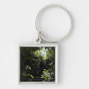 Rustic staircase/footpath in forest, sunlight key ring