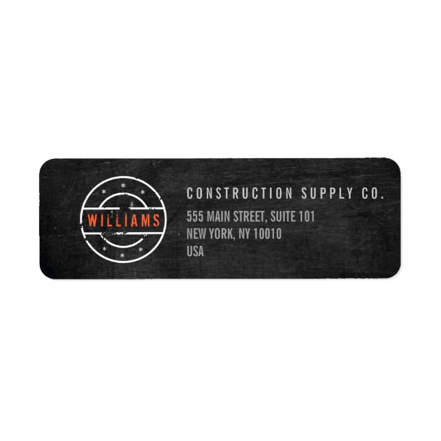 Rustic Stamped Logo on Black Wood Construction (Front)
