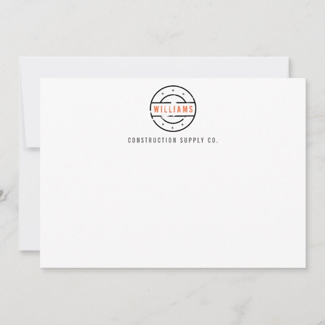 Rustic Stamped Logo Personalised Flat Notecard (Front)