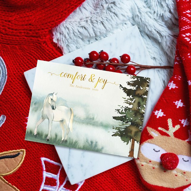 Rustic Standing White Horse Christmas Holiday Card (Creator Uploaded)