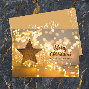 Rustic Star and Christmas Lights Holiday Card