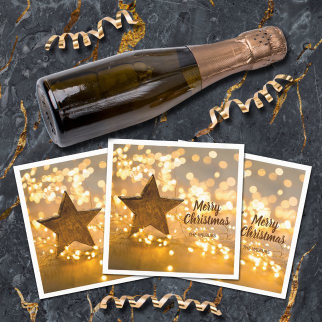 Rustic Star and Christmas Lights Napkin (Rustic Star and Christmas Lights Cocktail Napkins)