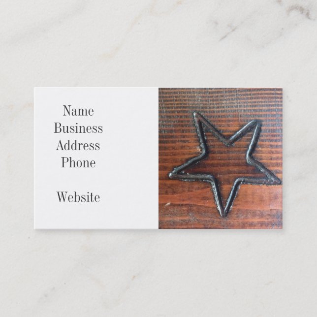 Rustic Star Burned into Wood Table Pyrography Business Card (Front)