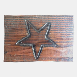 Rustic Star Burned into Wood Table Pyrography Tea Towel