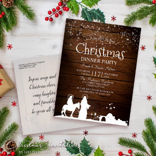 Rustic Star Lights Mary and Joseph Christmas Party Invitation Postcard