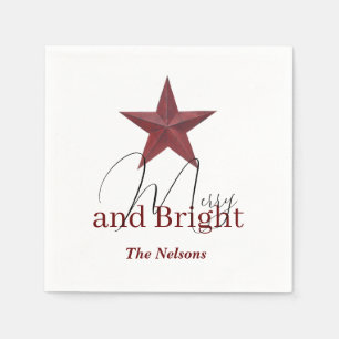 Rustic star Merry & Bright personalised Napkin