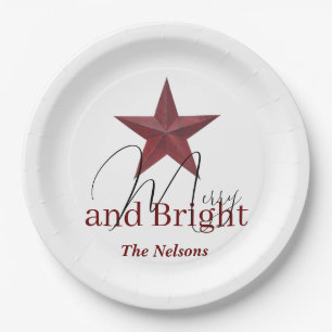 Rustic  star Merry & Bright personalised Paper Plate