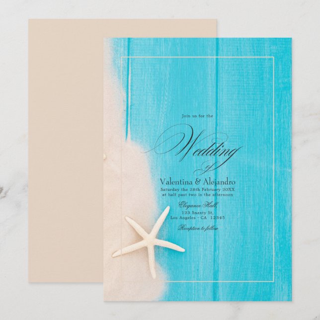 Rustic Starfish and Ocean Vibes Beach Wedding Invitation (Front/Back)