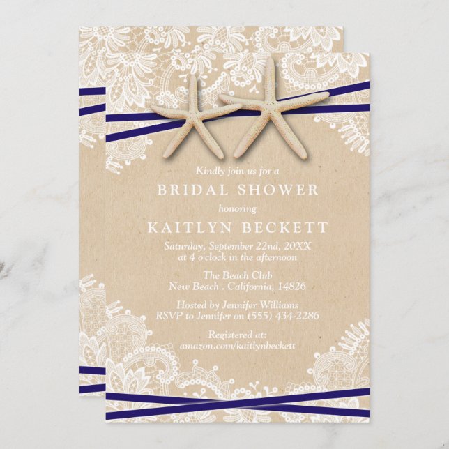 Rustic Starfish Beach Bridal Shower Invitations (Front/Back)
