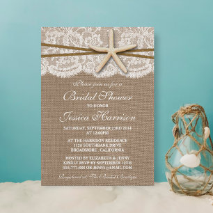 Rustic Starfish Beach Bridal Shower Invitations