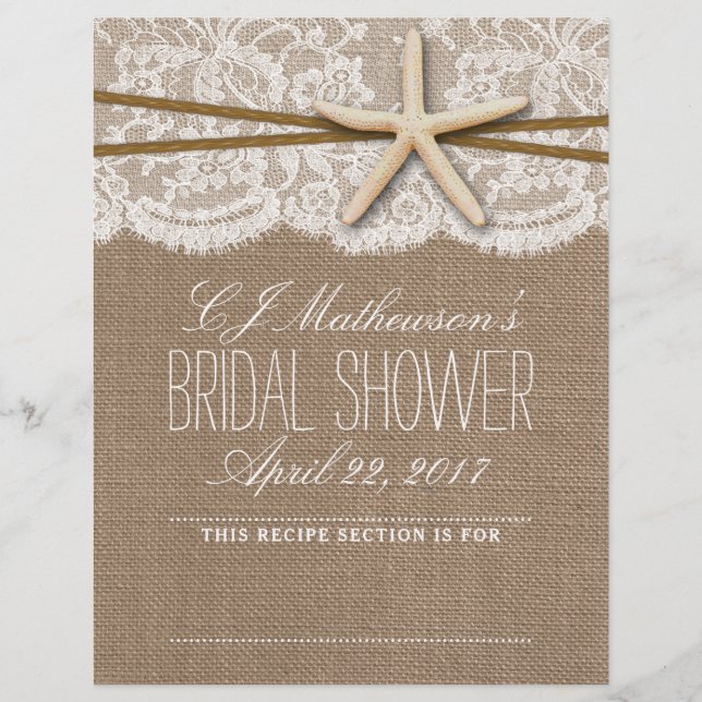 Rustic Starfish Beach Bridal Shower Recipe Divider (Front)