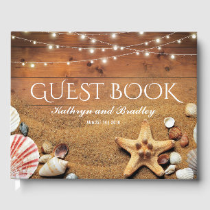 Rustic Starfish Beach Lights Tropical Wedding Guest Book