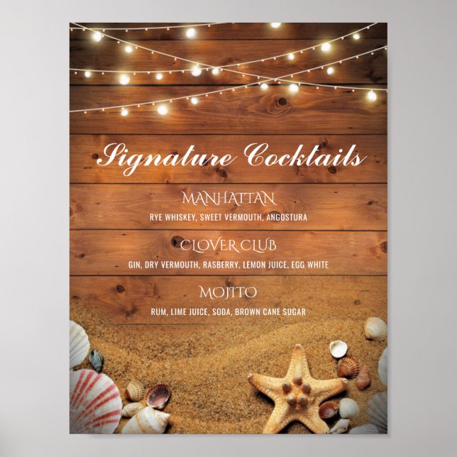 Rustic Starfish Beach Signature Cocktail List Poster (Front)