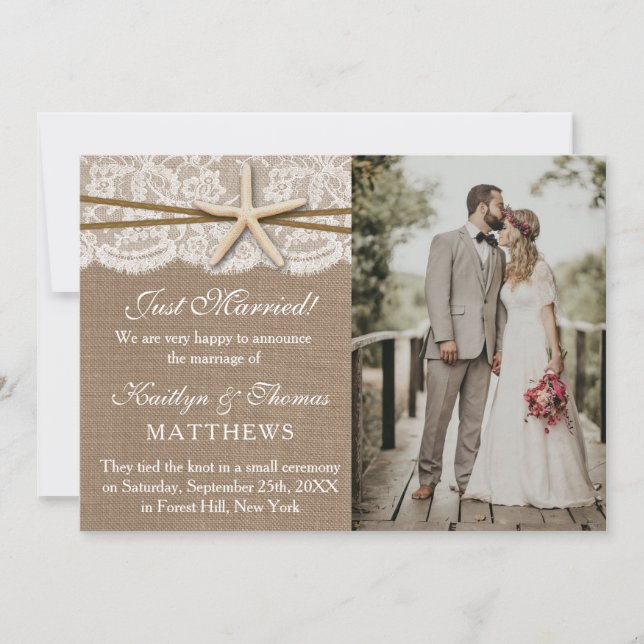 Rustic Starfish Beach Wedding Photo Marriage Announcement (Front)