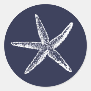 Rustic Starfish Blue Beach Wedding Classic Round Sticker