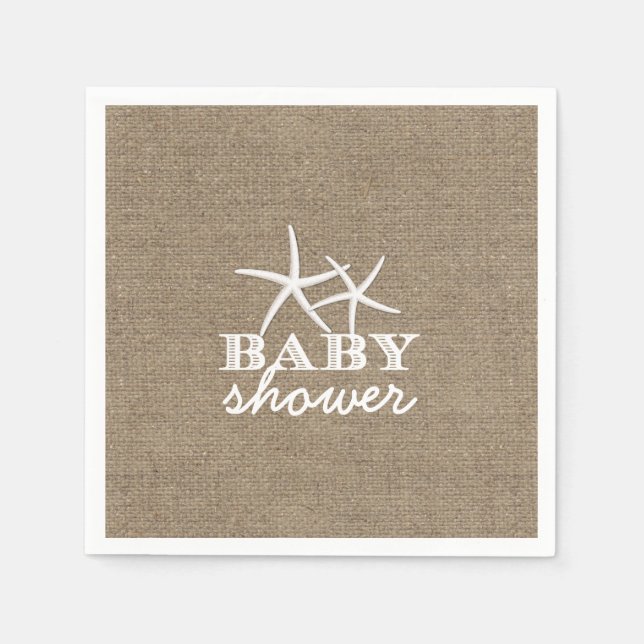 Rustic Starfish Burlap Baby Shower Napkin (Front)