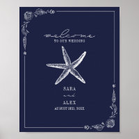 Rustic Starfish Dark Blue Beach Wedding Welcome