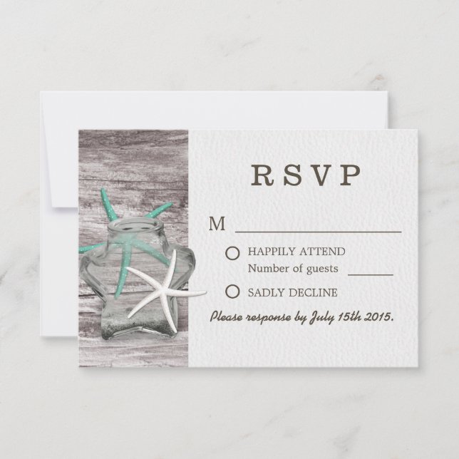 Rustic Starfish & Mason Jar Wedding RSVP Card (Front)