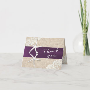 Rustic Starfish Purple Ribbon Vintage Thank You Card