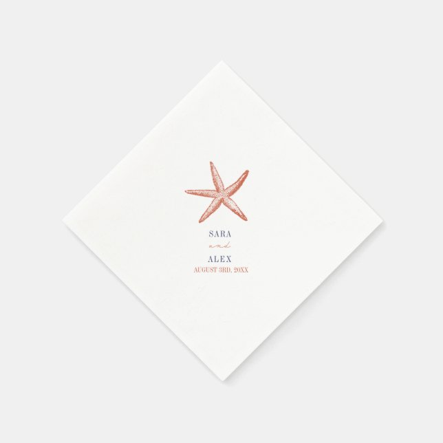 Rustic Starfish Red and Blue Wedding Napkin (Corner)