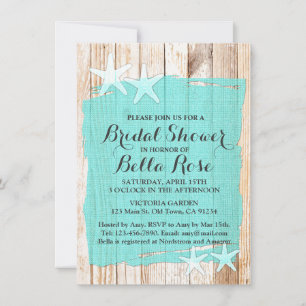 Rustic starfish turquoise bridal shower invitation