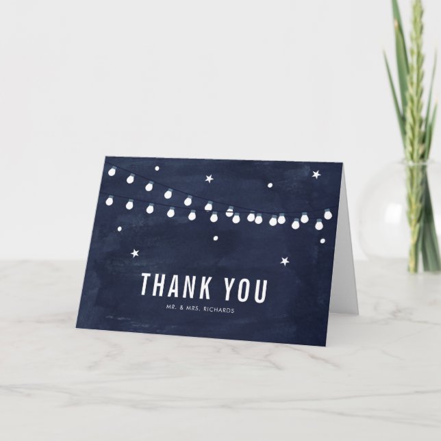 Rustic Starry Night String Lights Thank You Card (Front)