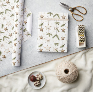 Rustic Stars and Pine Needles Wrapping Paper