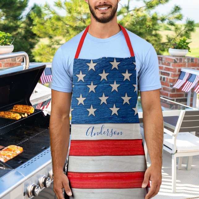 Rustic Stars and Stripes Red White Blue Apron (Creator Uploaded)