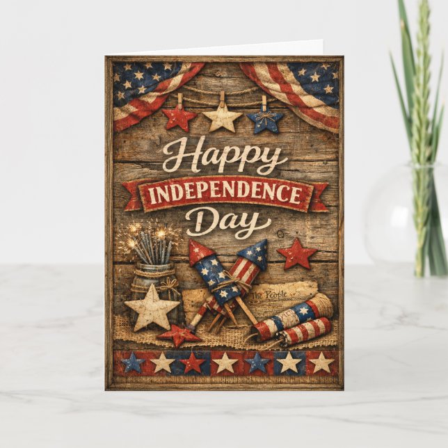 Rustic Stars Stripes Independence Day Holiday Card (Front)
