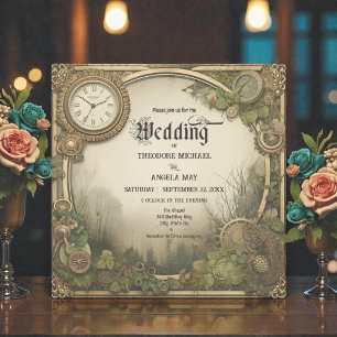 Rustic Steampunk Gears Wedding Invitation
