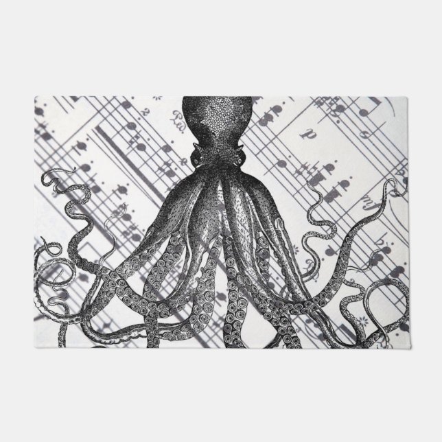 rustic steampunk nautical modern vintage octopus doormat (Front)