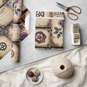 Rustic Steampunk Roses Wrapping Paper