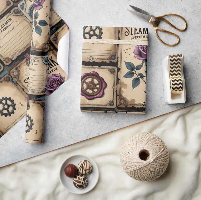 Rustic Steampunk Roses Wrapping Paper (Crafts)