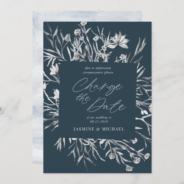 rustic stencil botanical Change the Date Invitation (Front/Back)