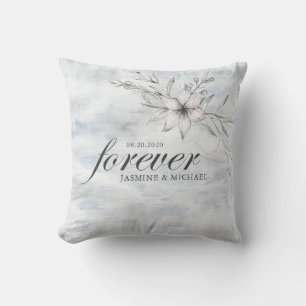 rustic stencil botanical forever wedding pillow